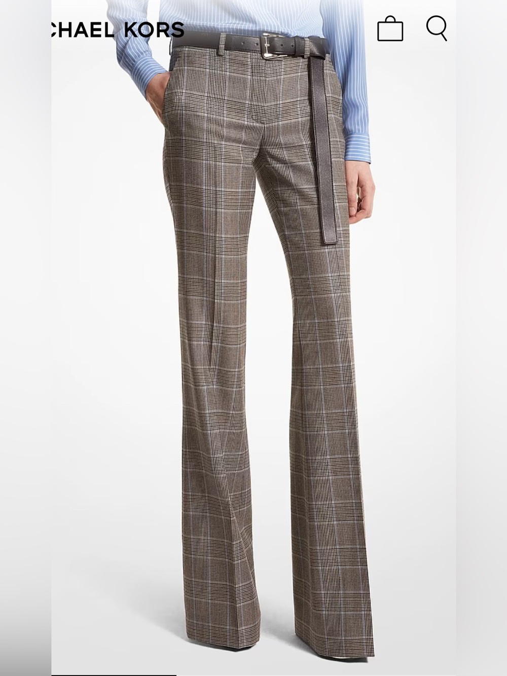 Michael Kors Collection Wool Plaid Flare Trousers